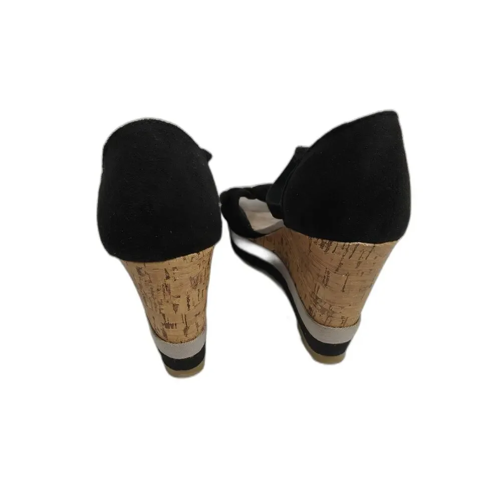 Womens Old Navy Wedge Sandals Black Tan Size 7